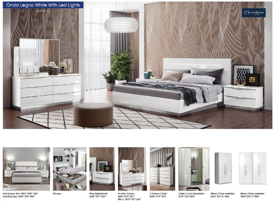 Onda LEGNO White Bed with Led Lights