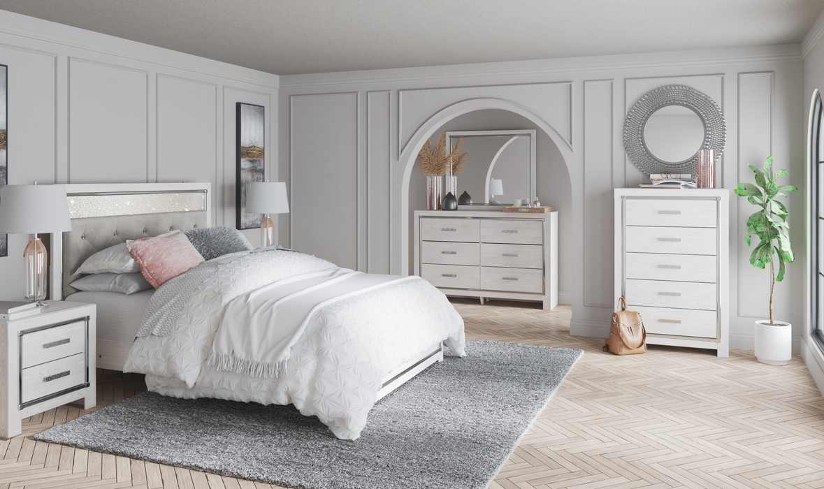 Altyra Upholstered Storage Bed, Dresser, Mirror, Chest, and Nightstand