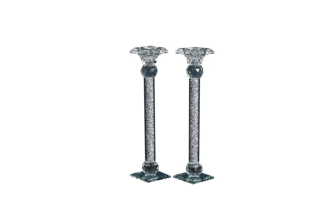 Ambrose Exquisite 2 Piece Candle Holders in Silver (Gift Box Included)
