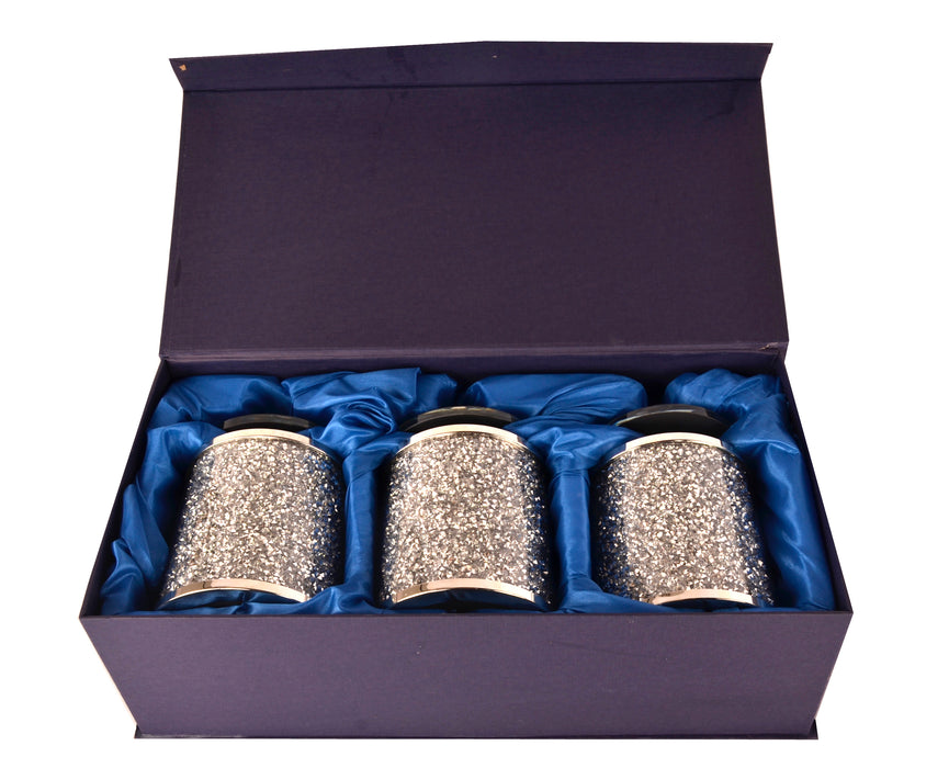Ambrose Exquisite Tea, Sugar, Coffee Canisters with Tray in Crushed Diamond Glass in Gift Box
