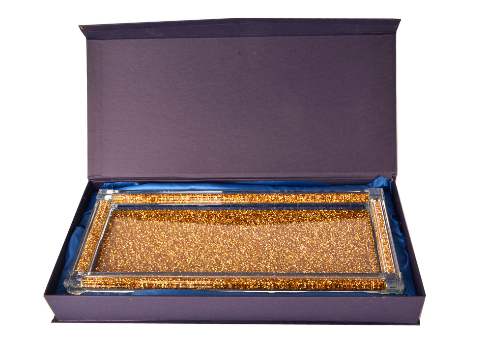 Ambrose Exquisite Tea, Sugar, Coffee Canisters with Tray in Crushed Diamond Glass in Gift Box