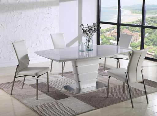 Contemporary Dining Set w/ White Glass Table & 4 Motion-Back Chairs CHARLOTTE-MOLLY-5PC