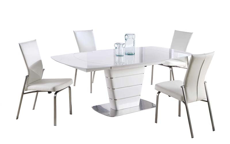 Contemporary Dining Set w/ White Glass Table & 4 Motion-Back Chairs CHARLOTTE-MOLLY-5PC