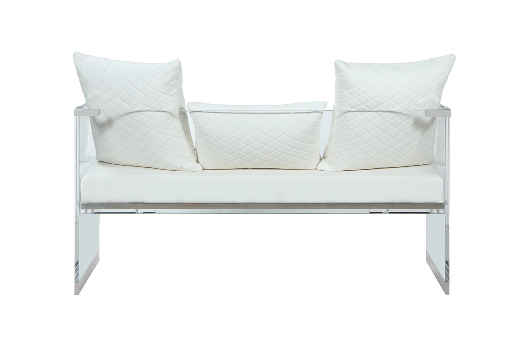 Contemporary Acrylic Bench w/ Upholstered Seat CIARA-BCH-WHT