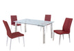 Contemporary Dining Set w/ Glass Table & Upholstered Chairs CRISTINA-ABIGAIL-5PC-RED