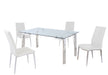 Contemporary Dining Set w/ Glass Table & Upholstered Chairs CRISTINA-ABIGAIL-5PC-WHT