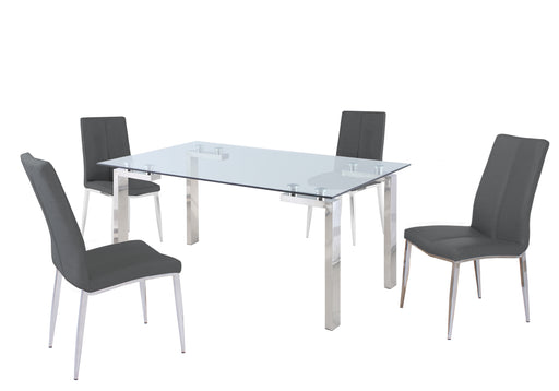 Contemporary Dining Set w/ Glass Table & Upholstered Chairs CRISTINA-ABIGAIL-5PC-ASH