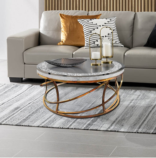 Timeless Gold Round Coffee Table with Diamond Encrusted Accent