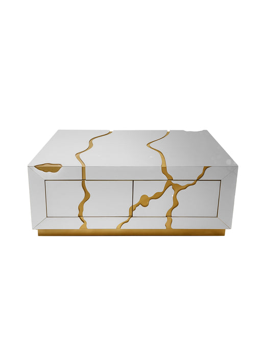 Timeless Rectangular Coffee Table in White with Liquid Gold Accent