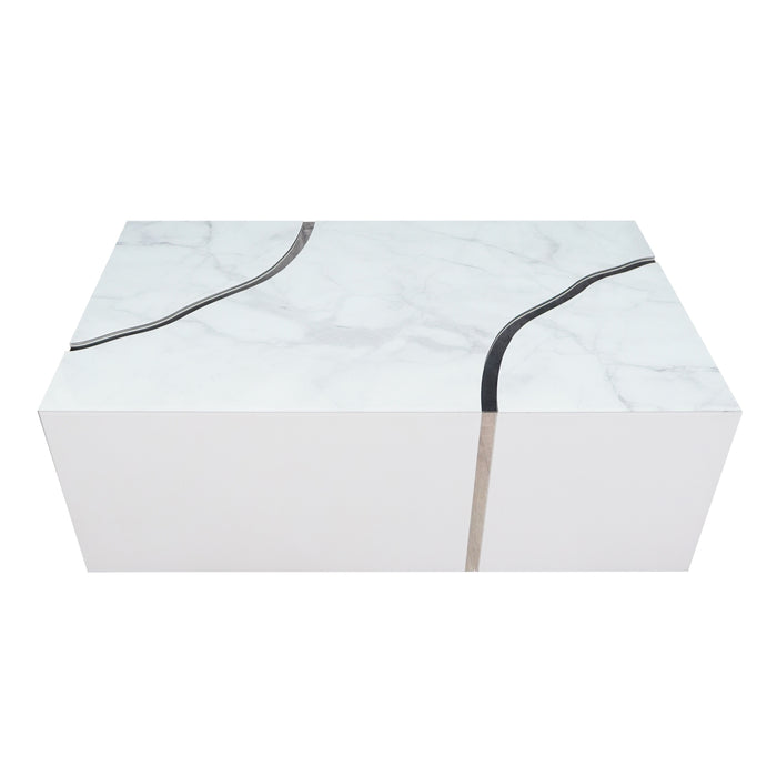 Timeless Modern Design White Coffee Table with Silver Accent