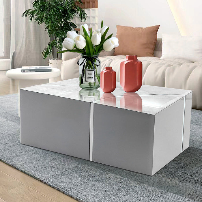 Timeless Modern Design White Coffee Table with Silver Accent