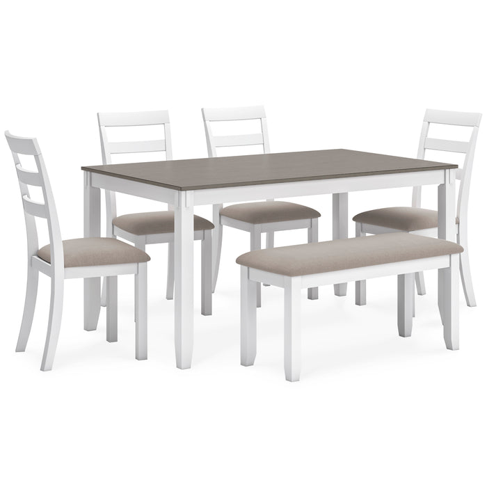 Stonehollow Dining Table and Chairs with Bench (Set of 6)