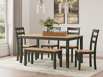 Gesthaven Dining Table with 4 Chairs and Bench (Set of 6) - D401-325