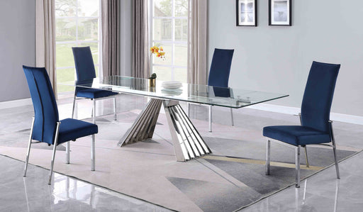 Dining Set w/ Extendable Table & 4 Motion-back Chairs DOMINIQUE-ANABEL-5PC-BLU