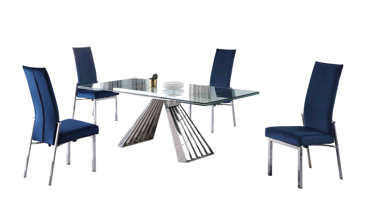 Dining Set w/ Extendable Table & 4 Motion-back Chairs DOMINIQUE-ANABEL-5PC-BLU