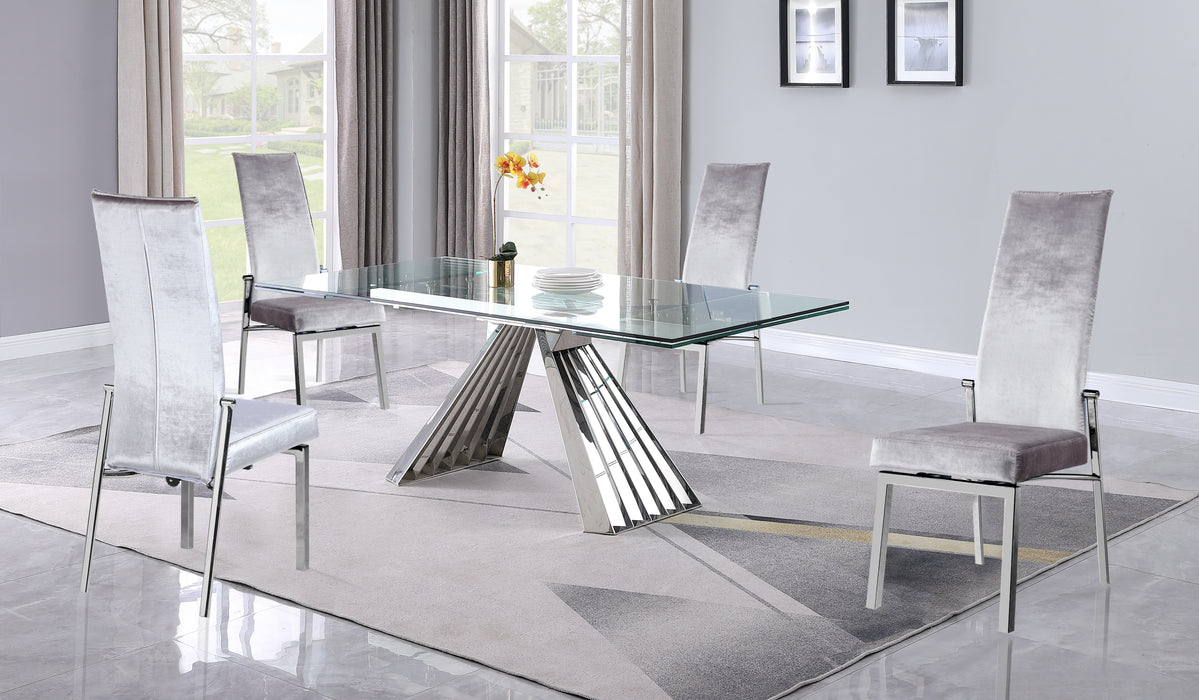 Dining Set w/ Extendable Table & 4 Motion-back Chairs DOMINIQUE-ANABEL-5PC-GRY