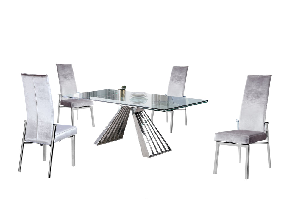 Dining Set w/ Extendable Table & 4 Motion-back Chairs DOMINIQUE-ANABEL-5PC-GRY