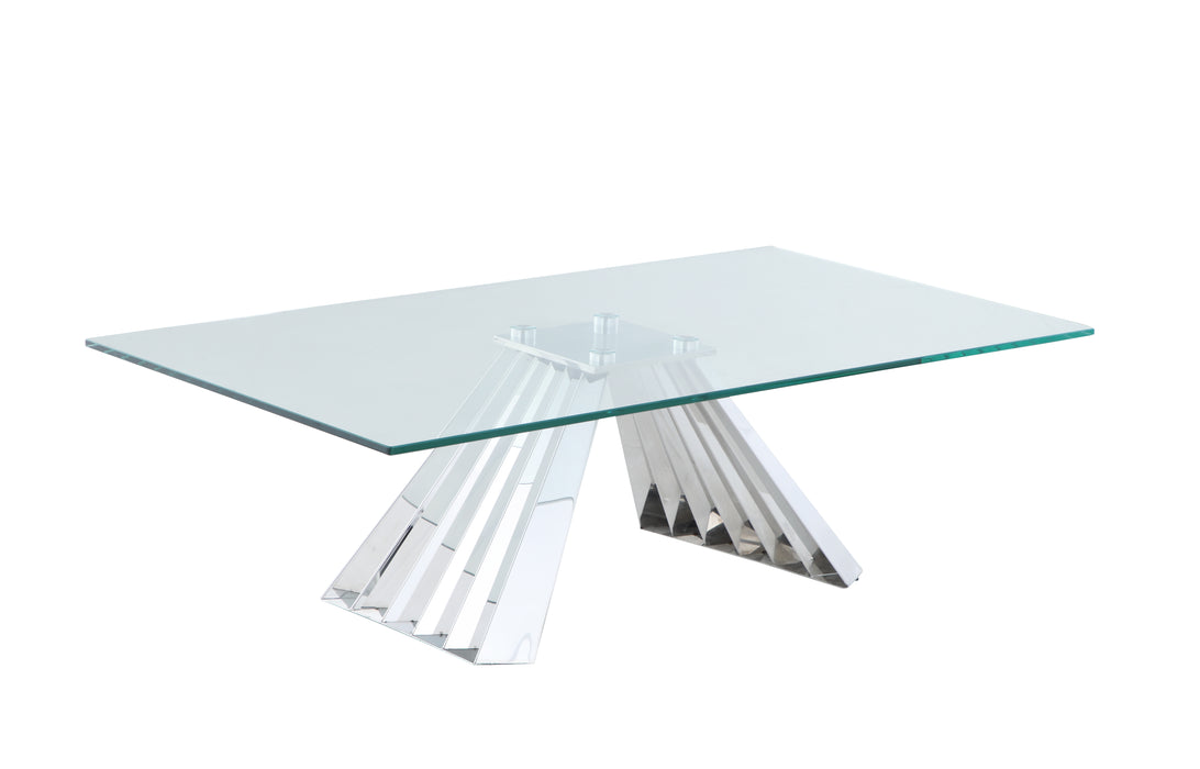 Contemporary 28"x 51" Glass Cocktail Table w/ Flare Pyramid Base DOMINIQUE-CT