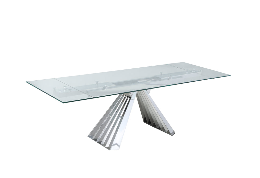 Contemporary ExtendableGlass Dining Table w/ Flare Pyramid Base DOMINIQUE-DT