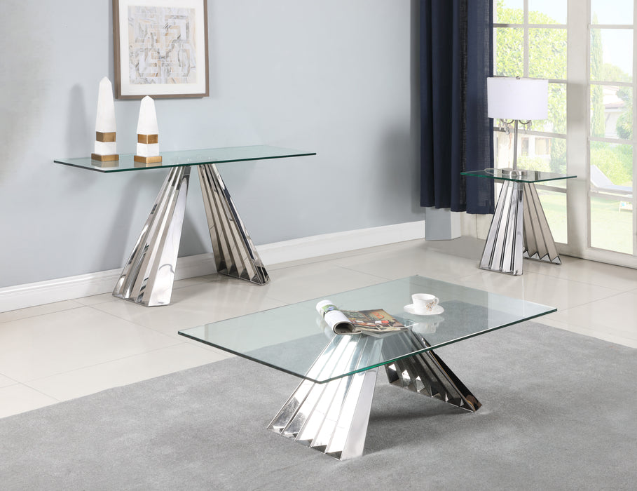 Contemporary 28"x 51" Glass Cocktail Table w/ Flare Pyramid Base DOMINIQUE-CT