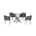 Dining Set w/ Round Glass Table & Swivel Club Chairs DUSTY-5PC-GRY