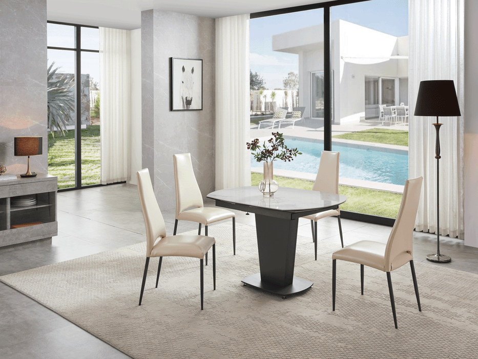 2417 Marble Table White with 3405 Cream Chairs