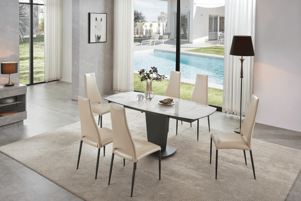 2417 Marble Table White with 3405 Cream Chairs