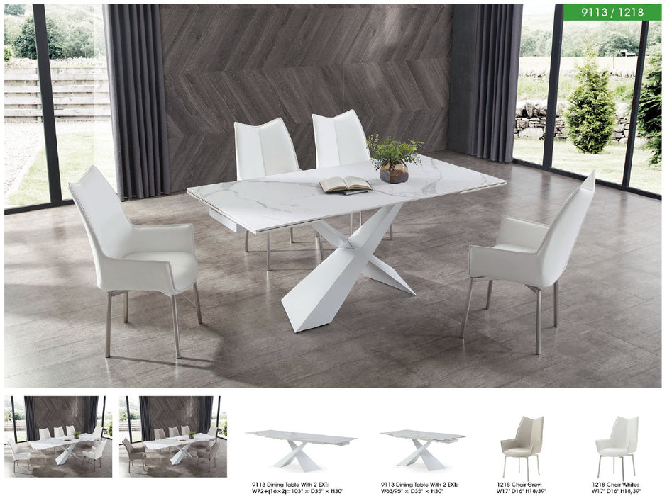9113 Dining Table with 1218 swivel grey taupe chairs