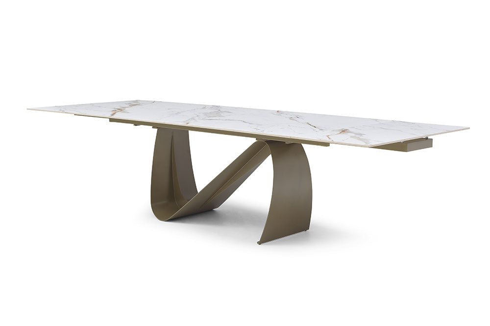 9087 Champagne-Bronze Table with 1239 swivel Beige Champagne chairs