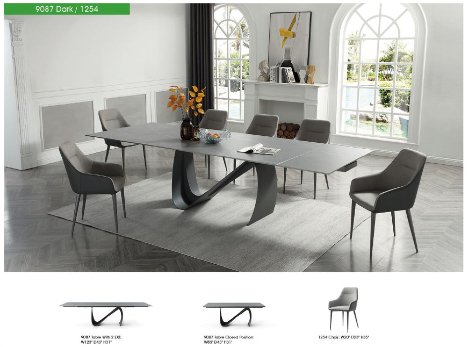 9087 Table Dark grey with 1254 chairs
