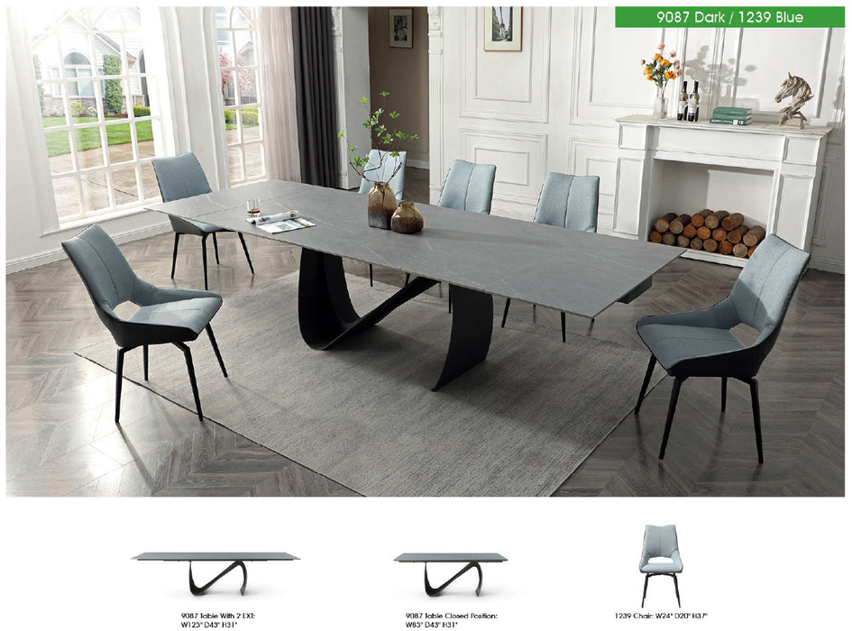 9087 Table Dark grey with 1239 swivel blue chairs