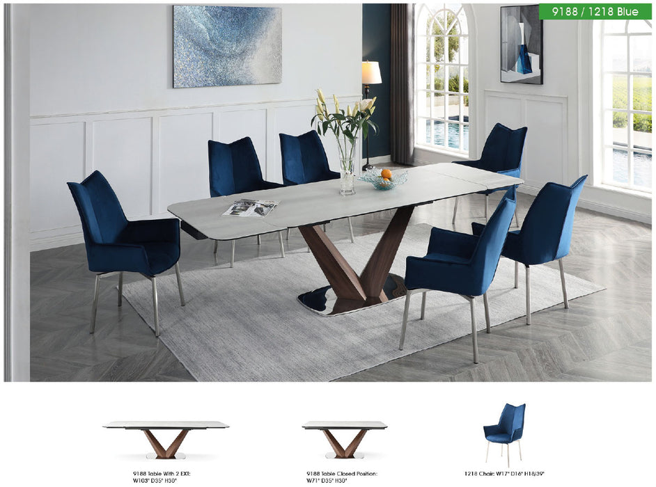 9188 Table with 1218 swivel blue chairs