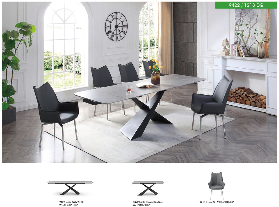 9422 Table with 1218 swivel Dark grey chairs