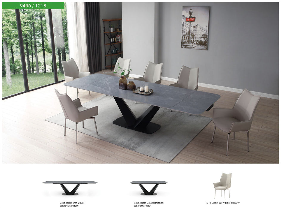 9436 Dining Table with 1218 swivel grey taupe chairs