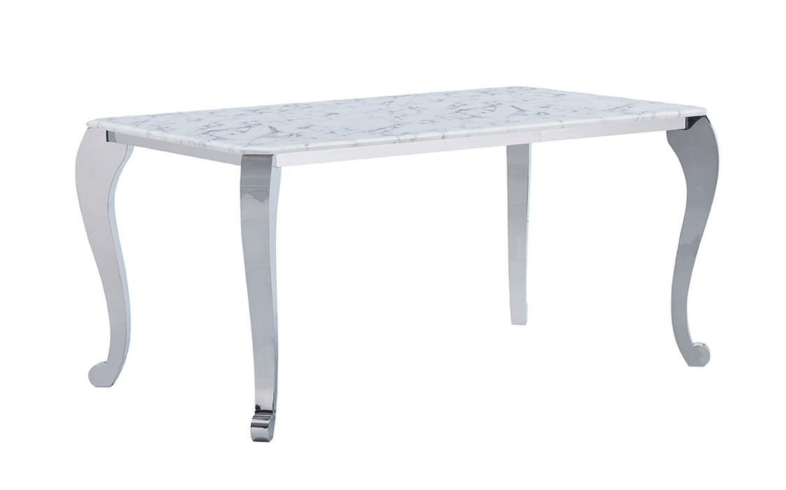 110 Marble Dining Table with 110 White Chairs