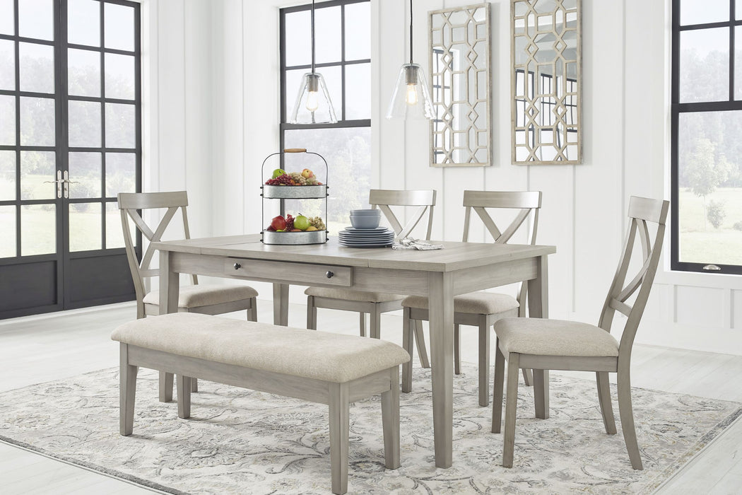 Parellen Dining Table and 4 Chairs with Bench