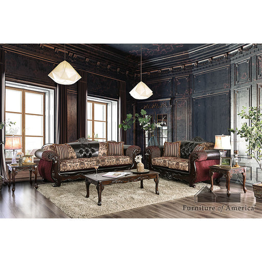 Quirino Sofa + Loveseat - Burgundy/Dark Brown