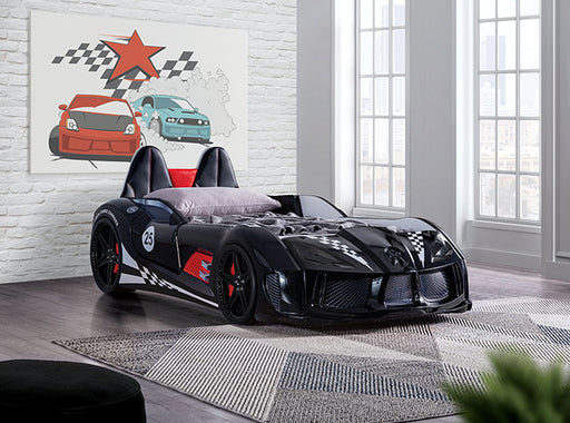 Trackster Race Car Bed W/ 5" Mattress - Black