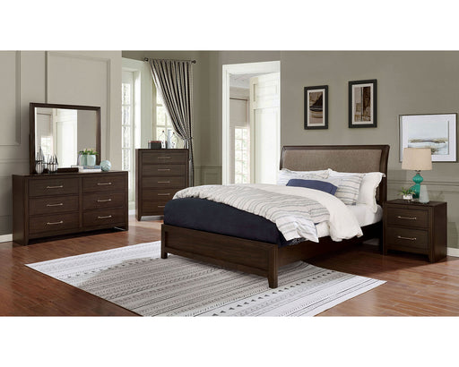 Jamie Bed + 1NS + Dresser + Mirror - Walnut/Light Brown