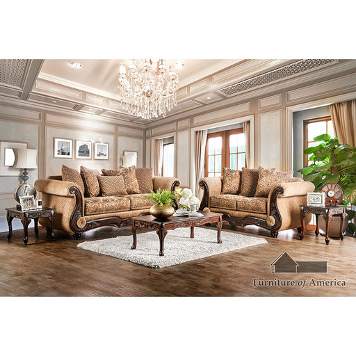 Nicanor Sofa + Loveseat - Tan/Gold