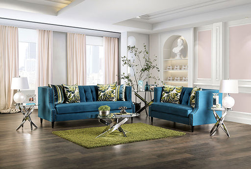 Azuletti Sofa + Loveseat - Dark Teal/Apple Green