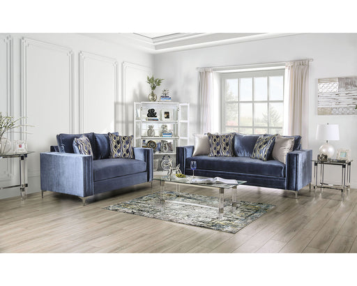Jodie Sofa + Loveseat - Satin Blue/Silver