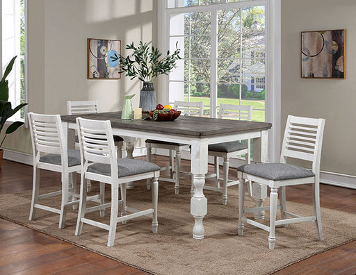 Calabria 7 PC. Counter HT. Table Set - Antique White/Gray