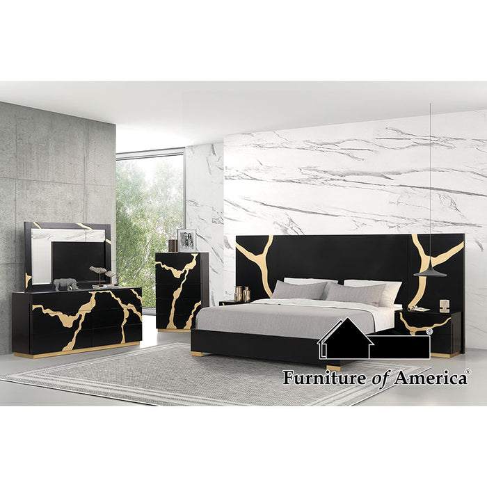Goldsberg Panel Bed W/ Wall Extended Panel - Black/Gold - Queen