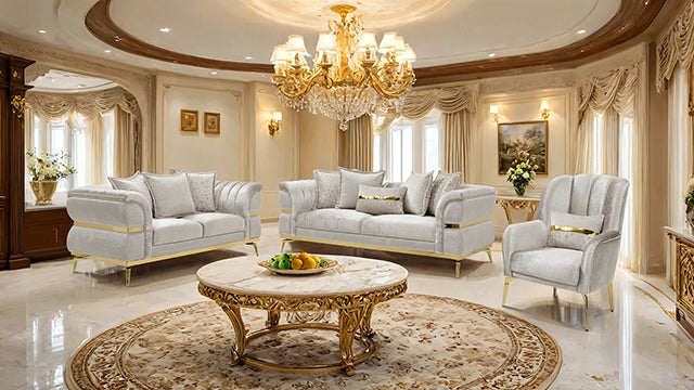 Charlevoix Sofa + Loveseat - Beige/Gold