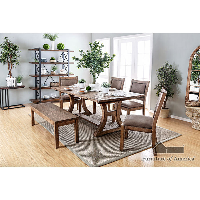 Gianna Table + 4 Chairs + 53" Wooden Bench - Rustic Oak