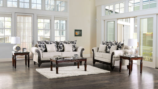 Cassani Sofa + Loveseat - Light Gray/Walnut