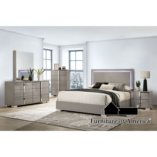 Sinistra Bed + 2NS + Dresser + Mirror - Light Taupe