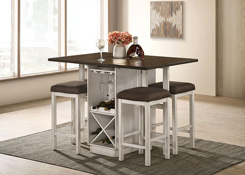 Bingham 5 PC. Counter HT. Table Set - Dark Walnut/Antique White/Dark Brown