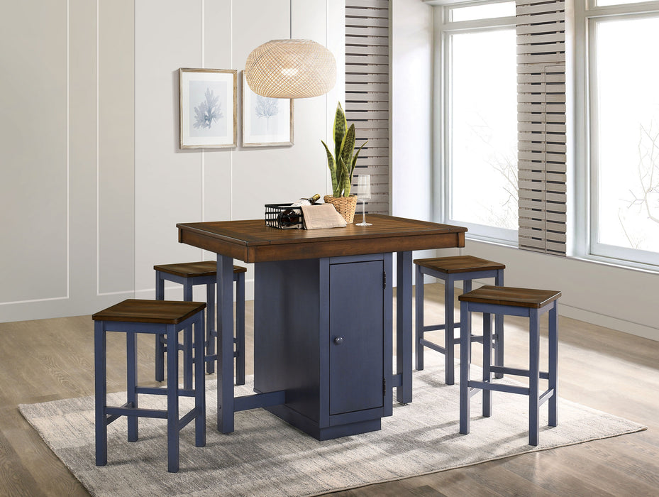 Azurine 5PK Counter HT. Table Sets - Antique Dark Oak/Muted Blue